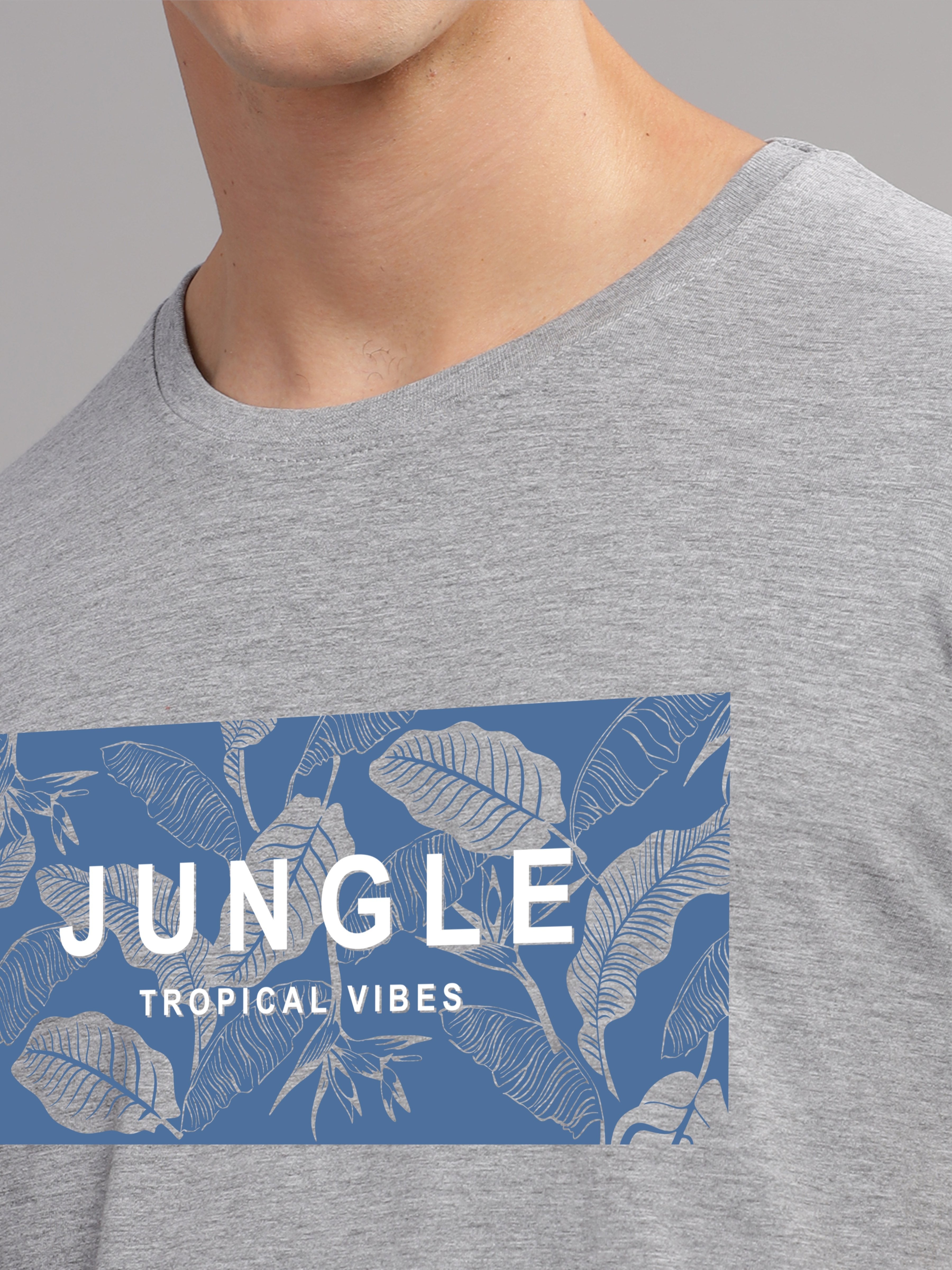 Men Grey Round Neck T Shirt