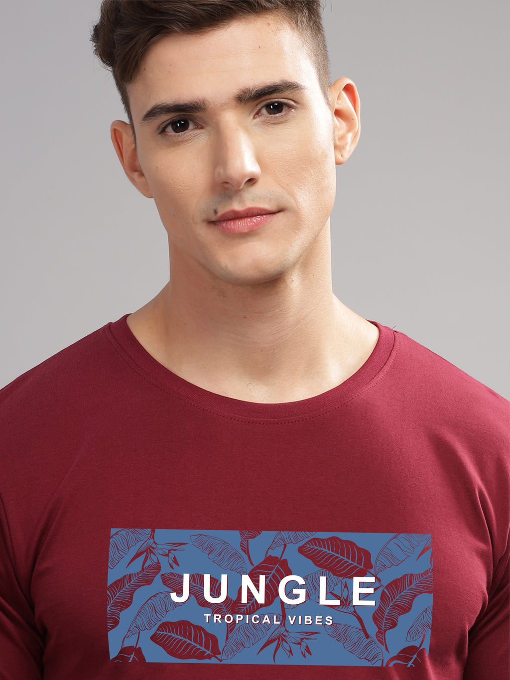Men Maroon Round Neck T Shirt