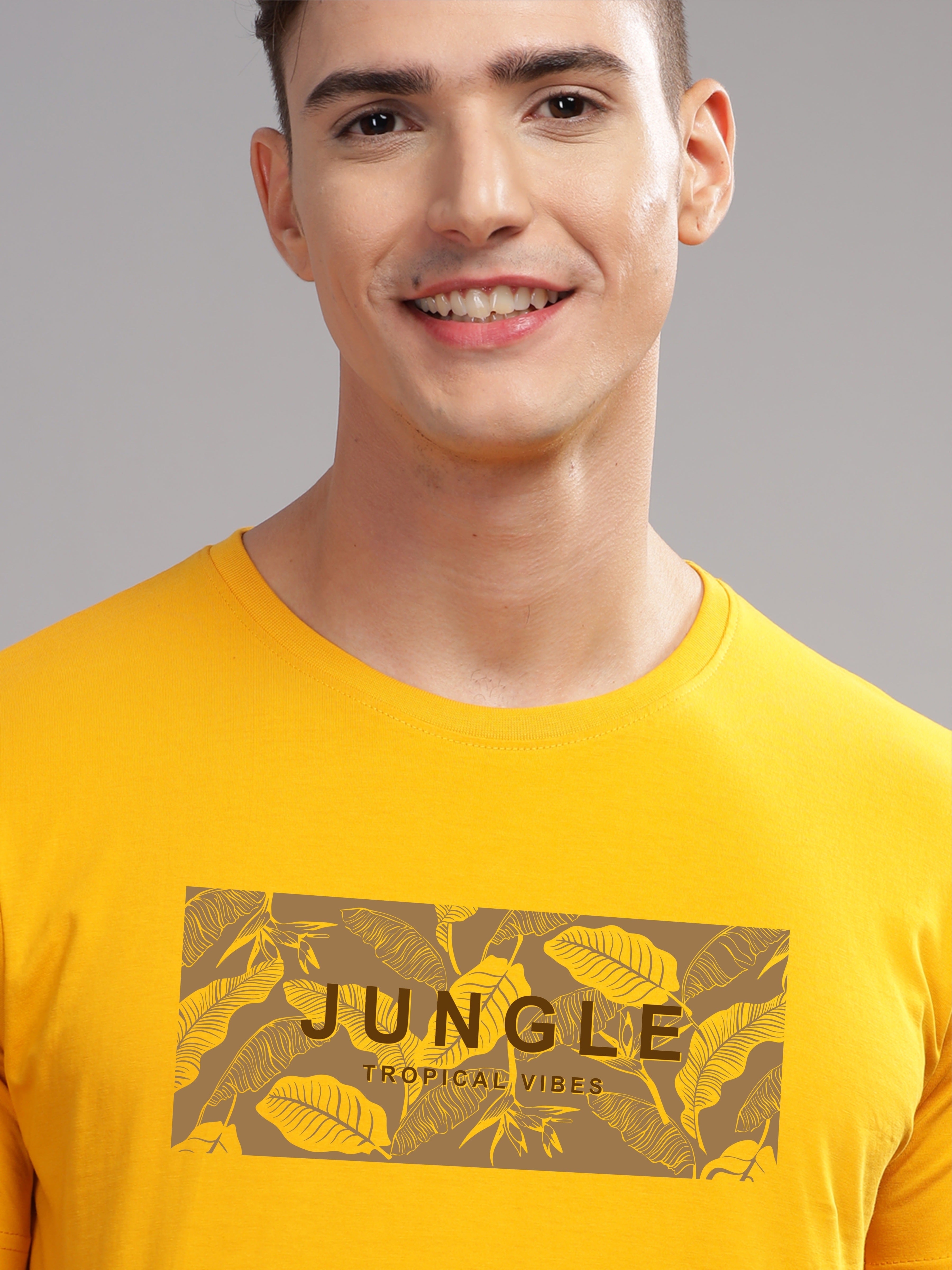 Men Mustard Round Neck T Shirt