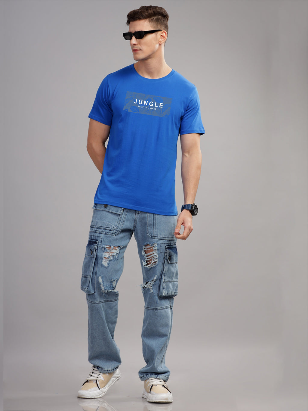 Men Blue Round Neck T Shirt
