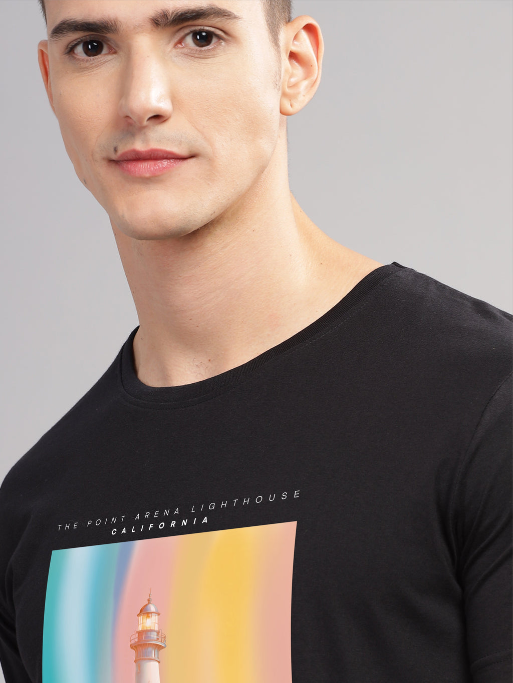 Men Black Round Neck T Shirt