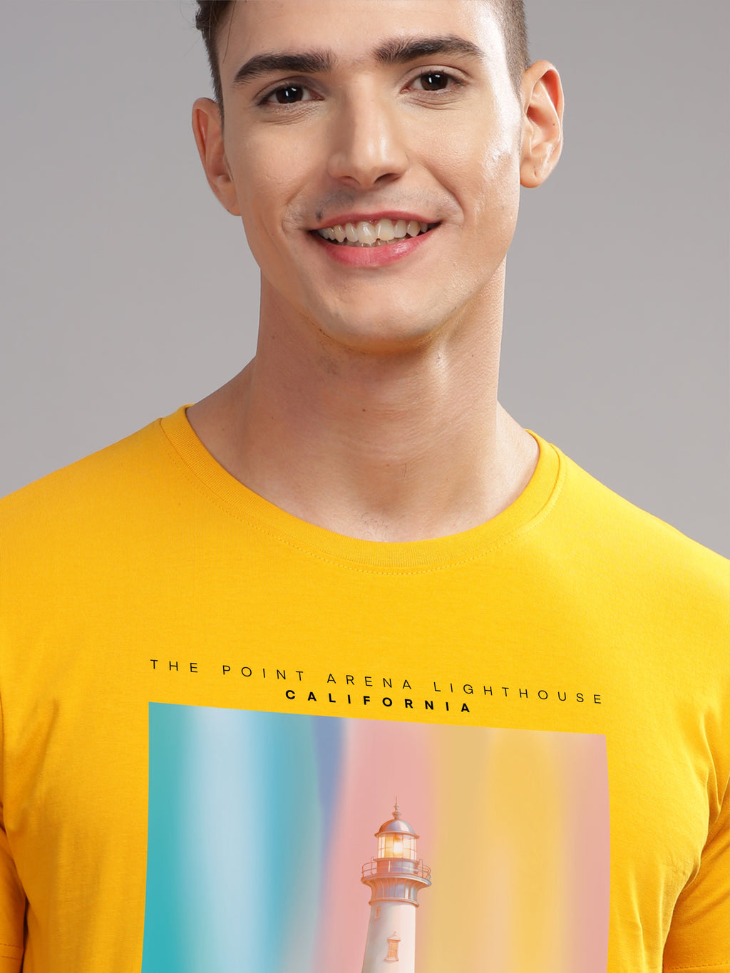Men Mustard Round Neck T Shirt
