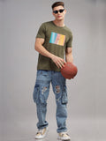 Men Olive Round Neck T Shirt