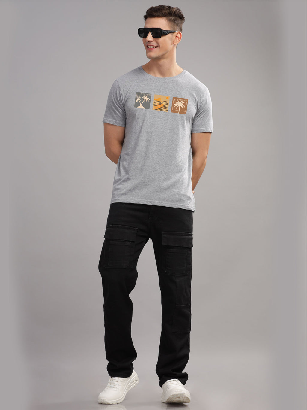 Men Grey Round Neck T Shirt