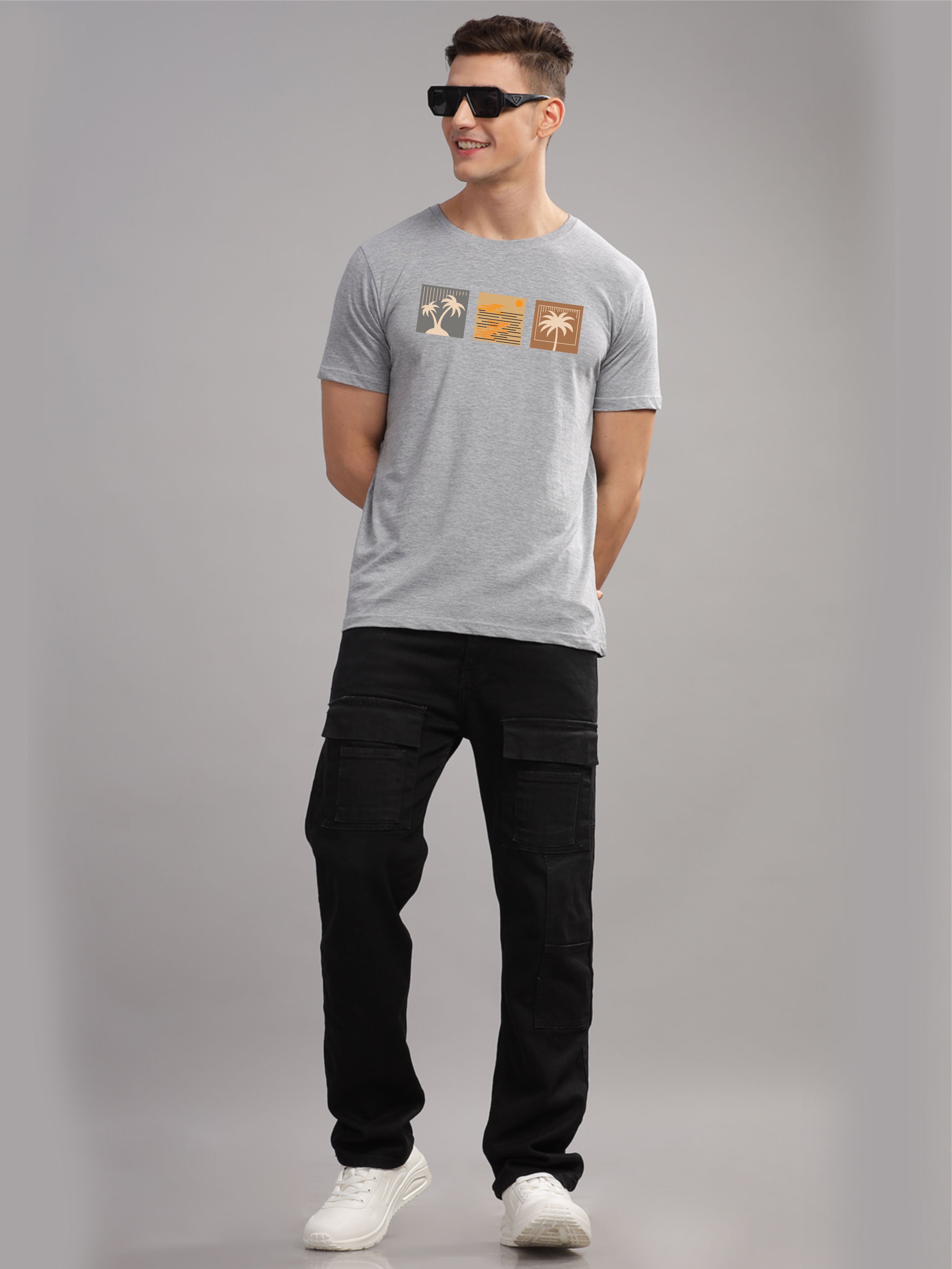 Men Grey Round Neck T Shirt