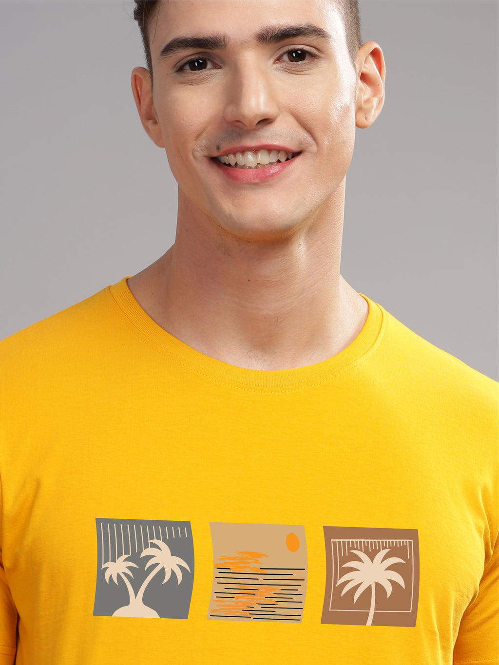 Men Mustard Round Neck T Shirt