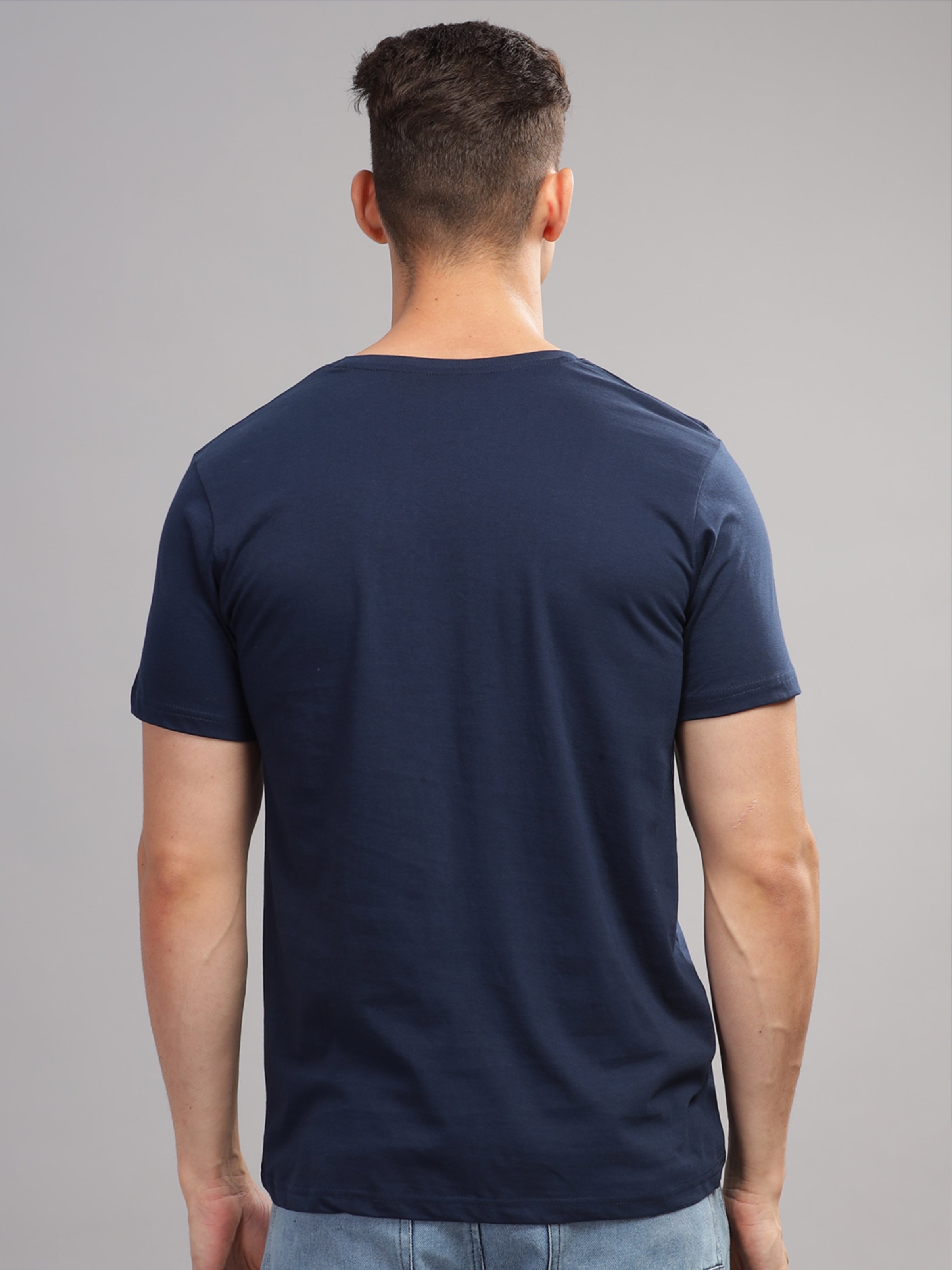 Men Navy Blue Round Neck T Shirt