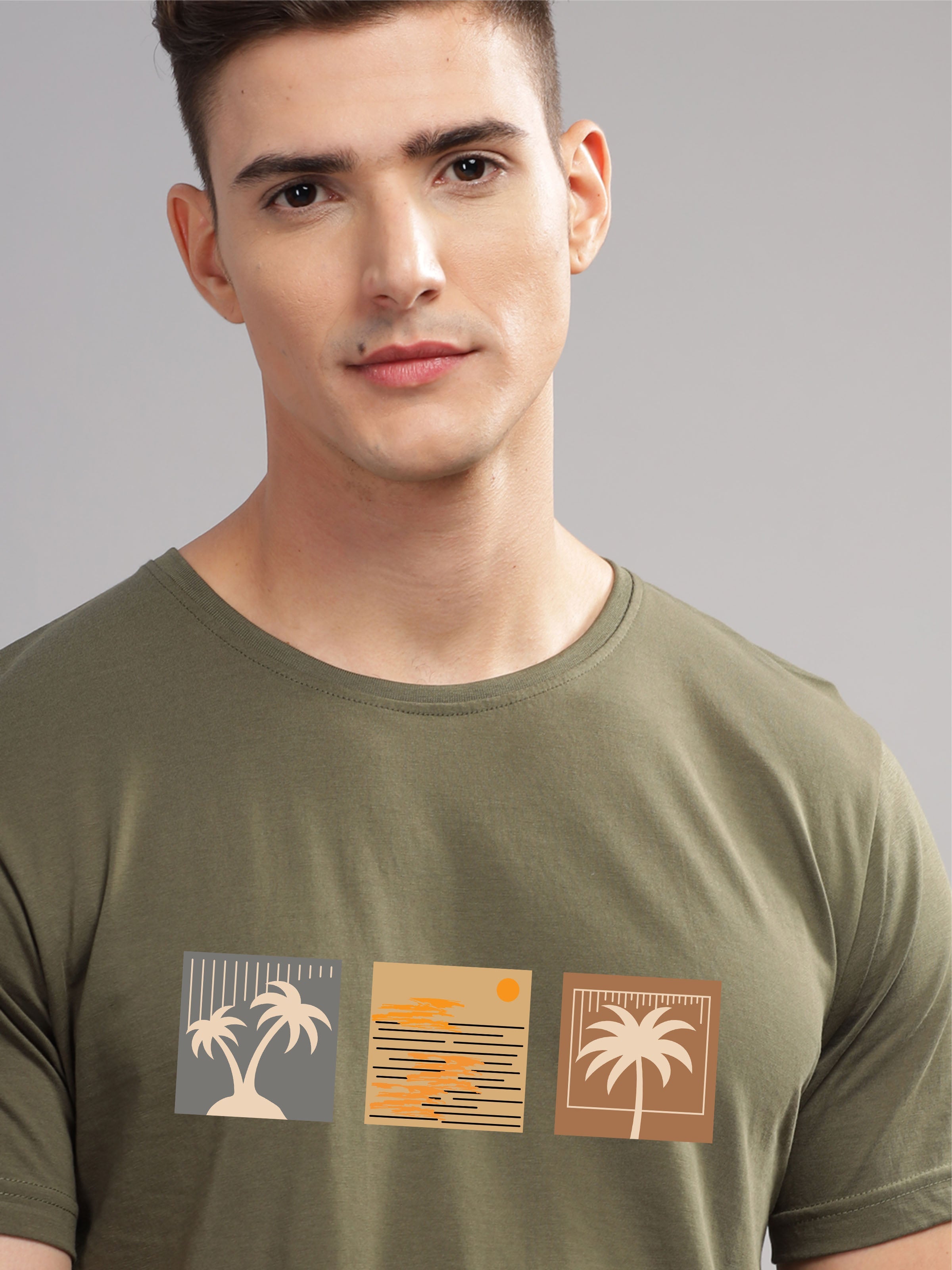 Men Olive Round Neck T Shirt