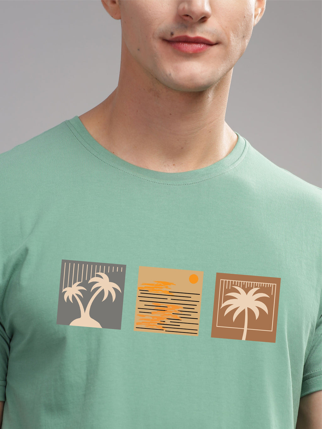 Men Green Round Neck T Shirt