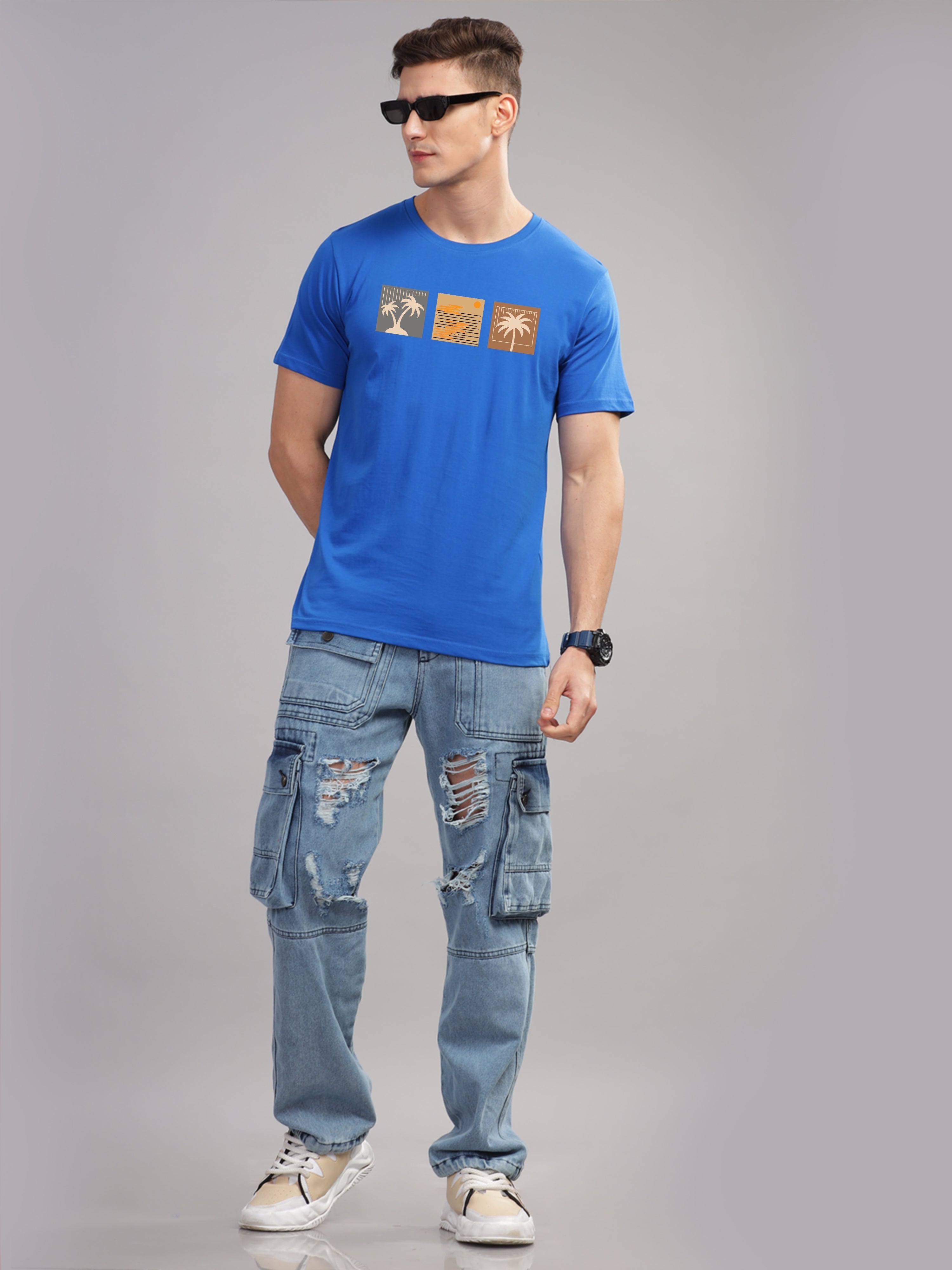 Men Blue Round Neck T Shirt