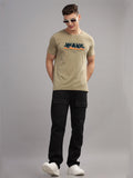 Men Beige Round Neck T Shirt