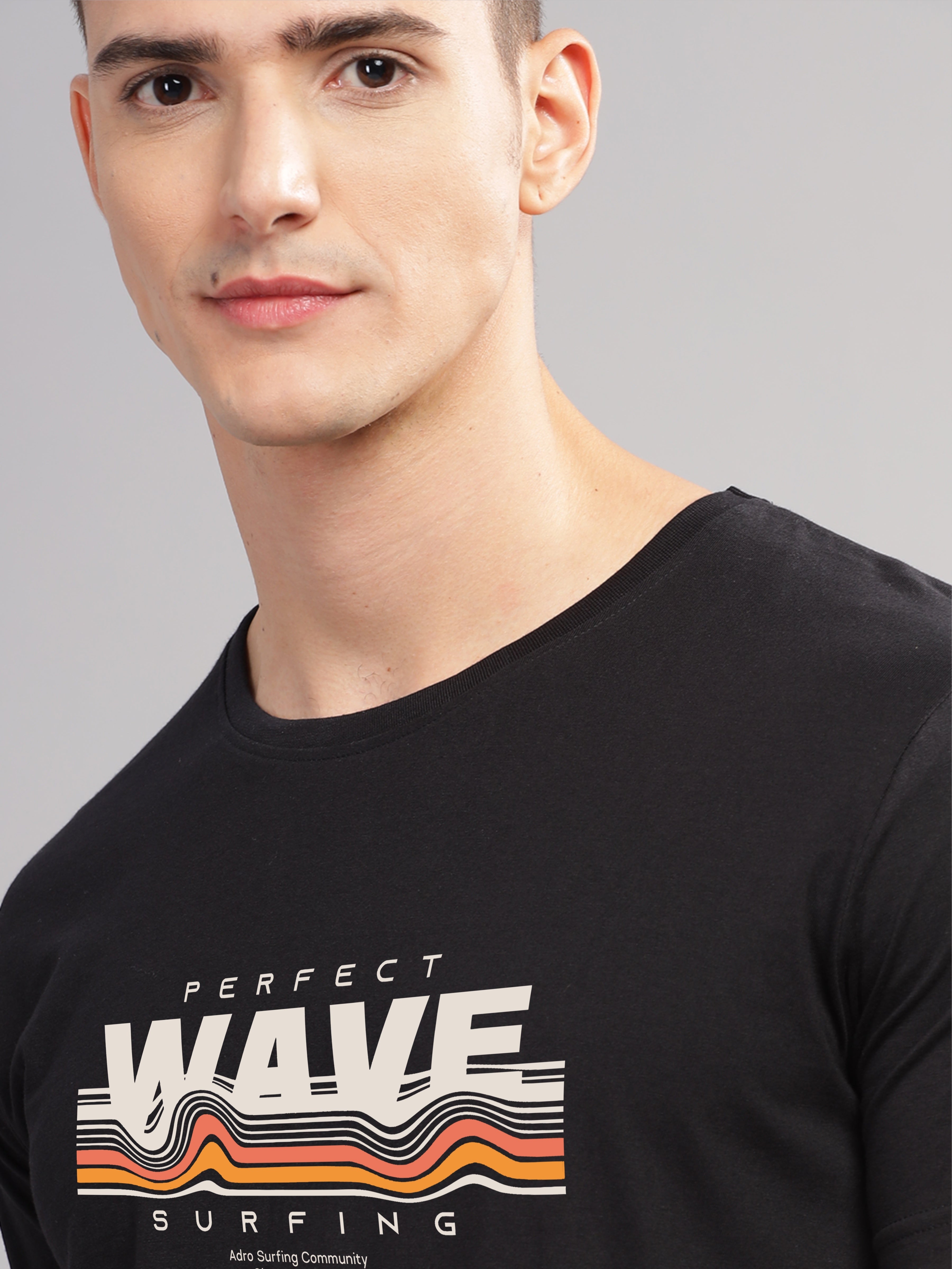 Men Black Round Neck T Shirt