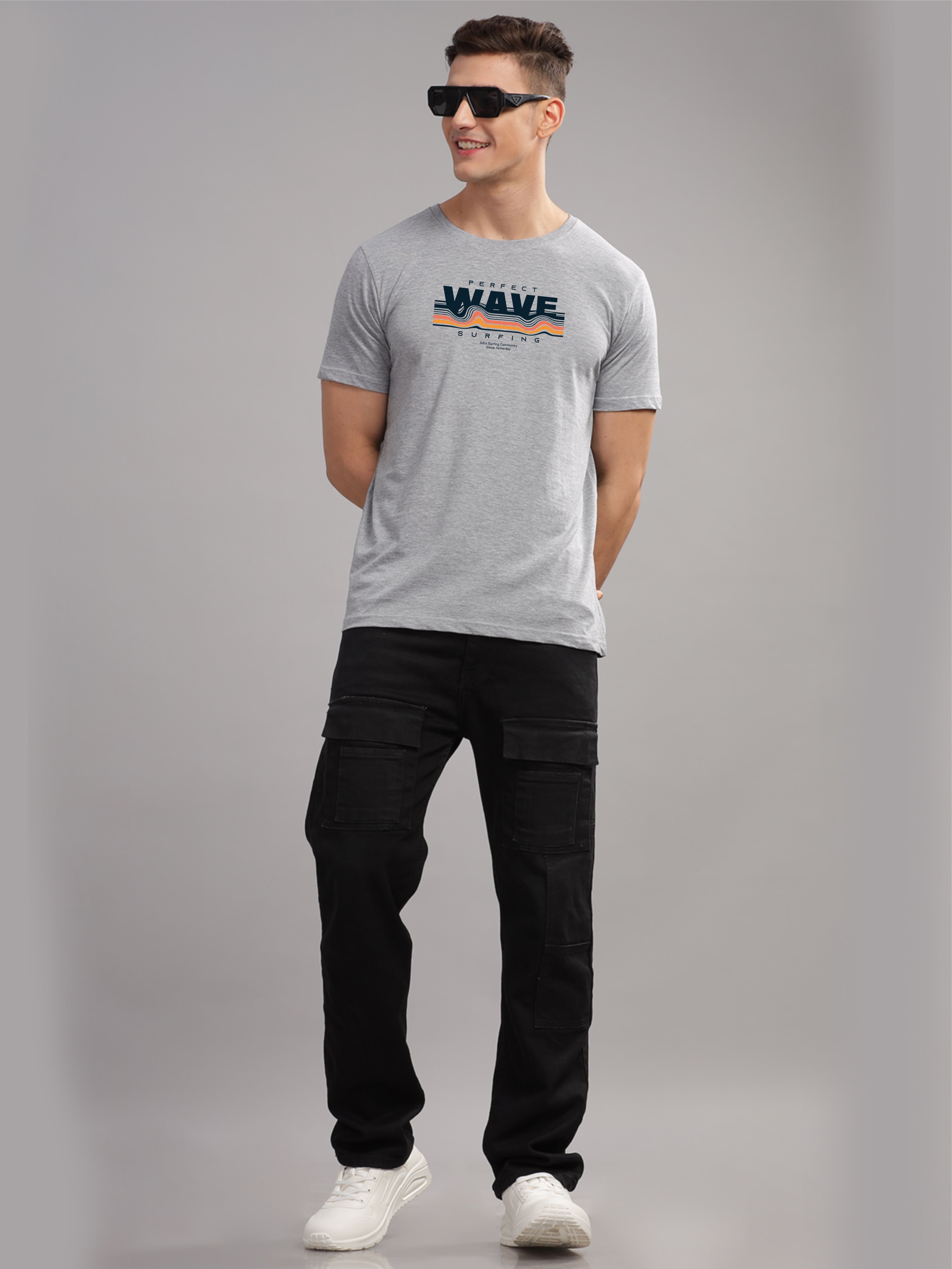 Men Grey Round Neck T Shirt
