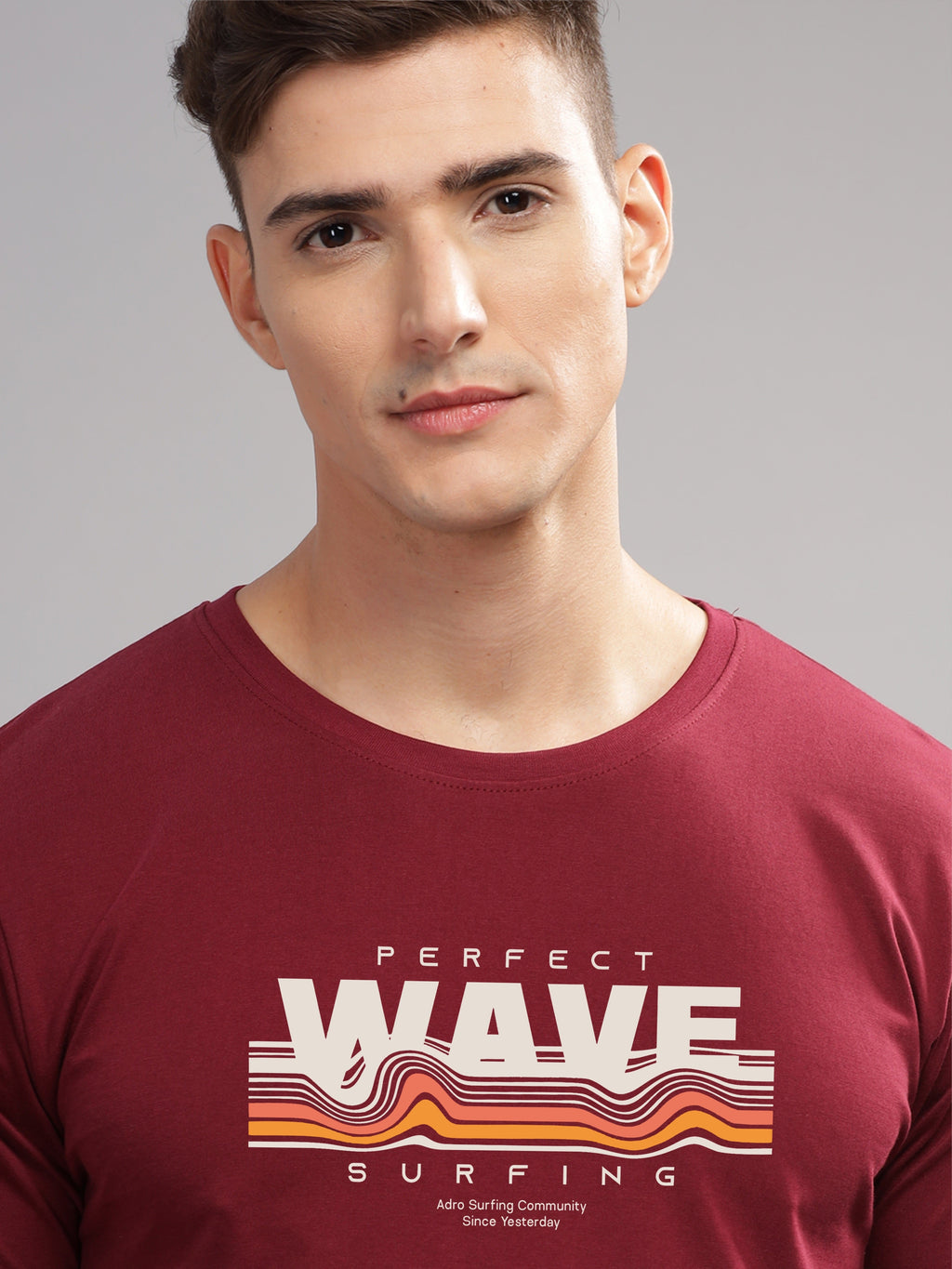 Men Maroon Round Neck T Shirt
