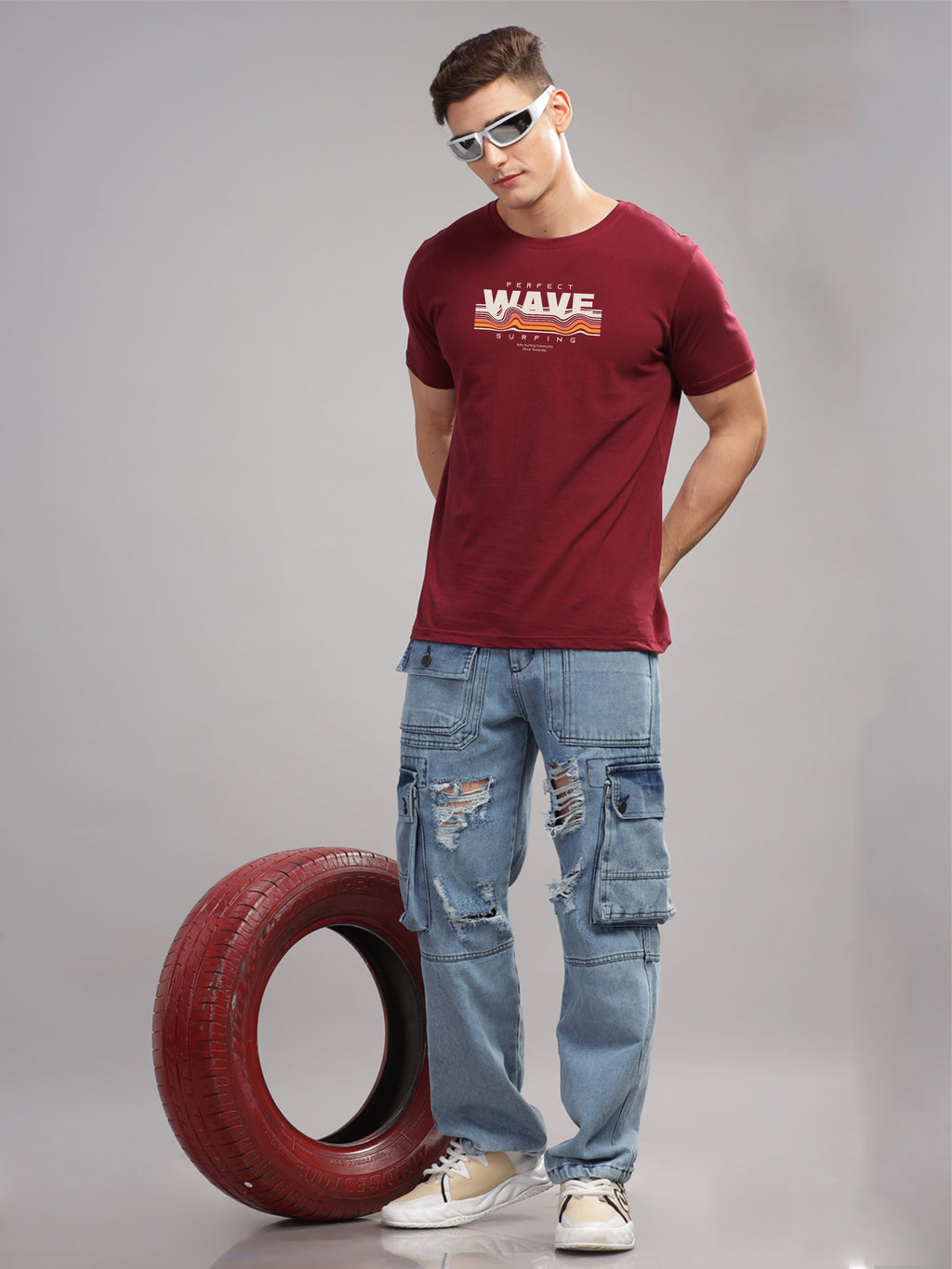 Men Maroon Round Neck T Shirt
