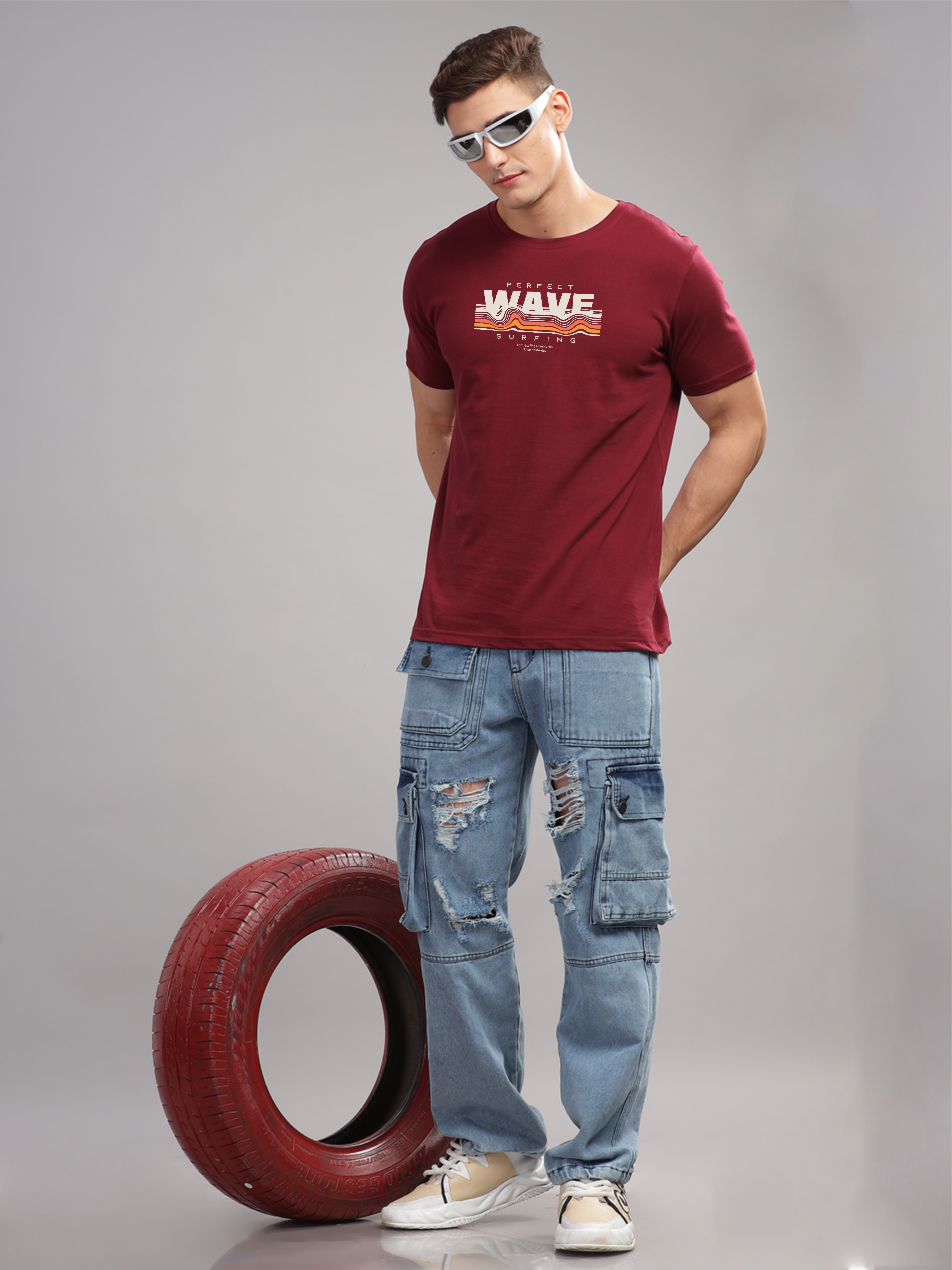 Men Maroon Round Neck T Shirt
