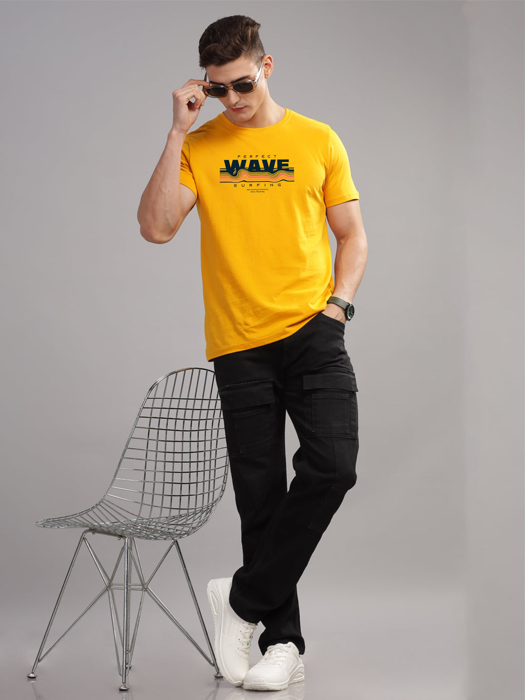 Men Mustard Round Neck T Shirt