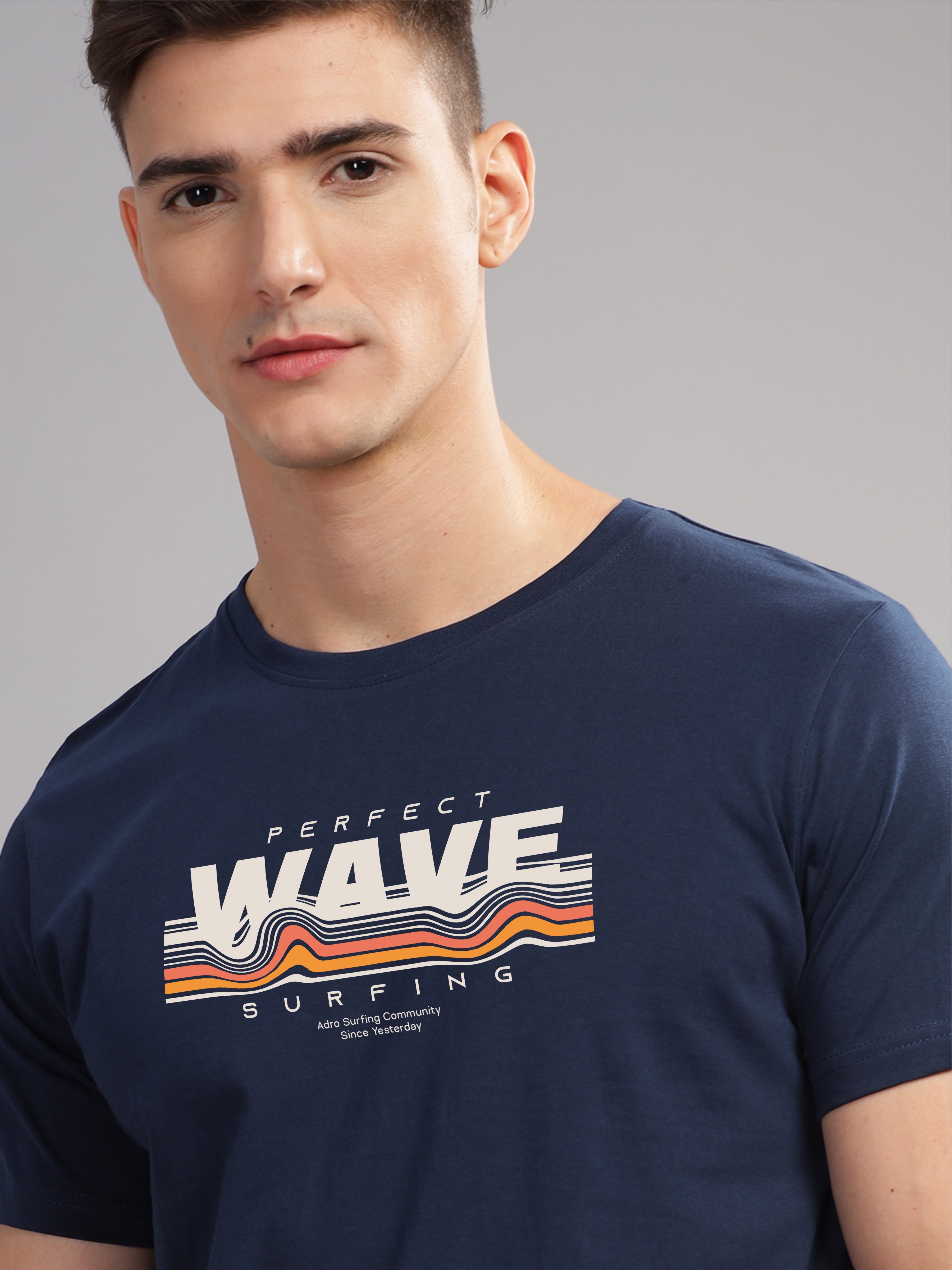 Men Navy Blue Round Neck T Shirt