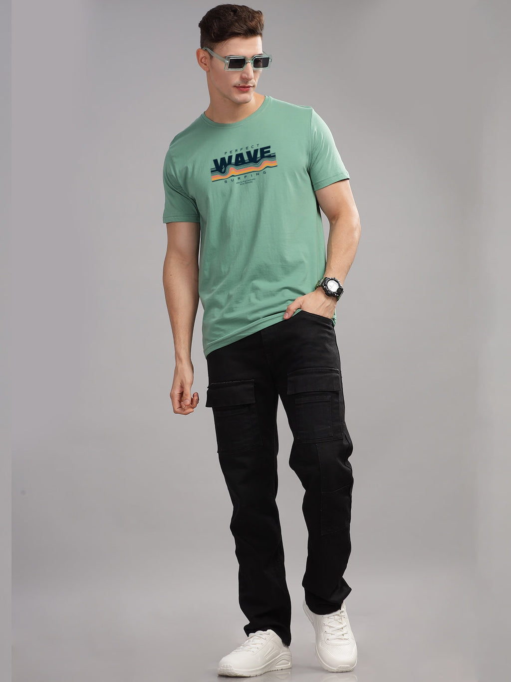 Men Green Round Neck T Shirt
