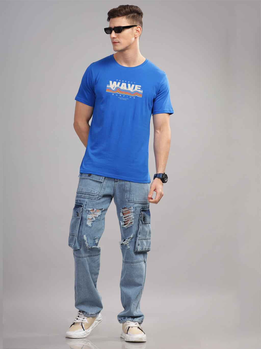 Men Blue Round Neck T Shirt