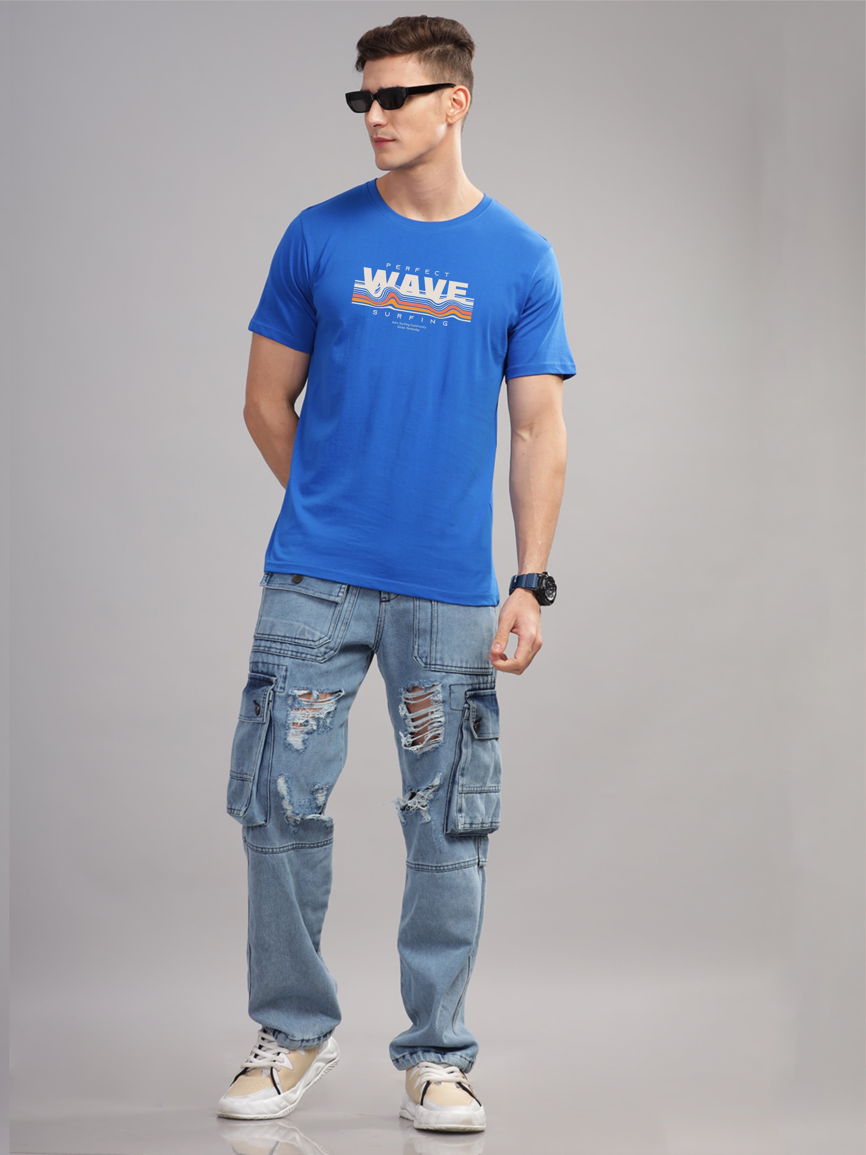 Men Blue Round Neck T Shirt