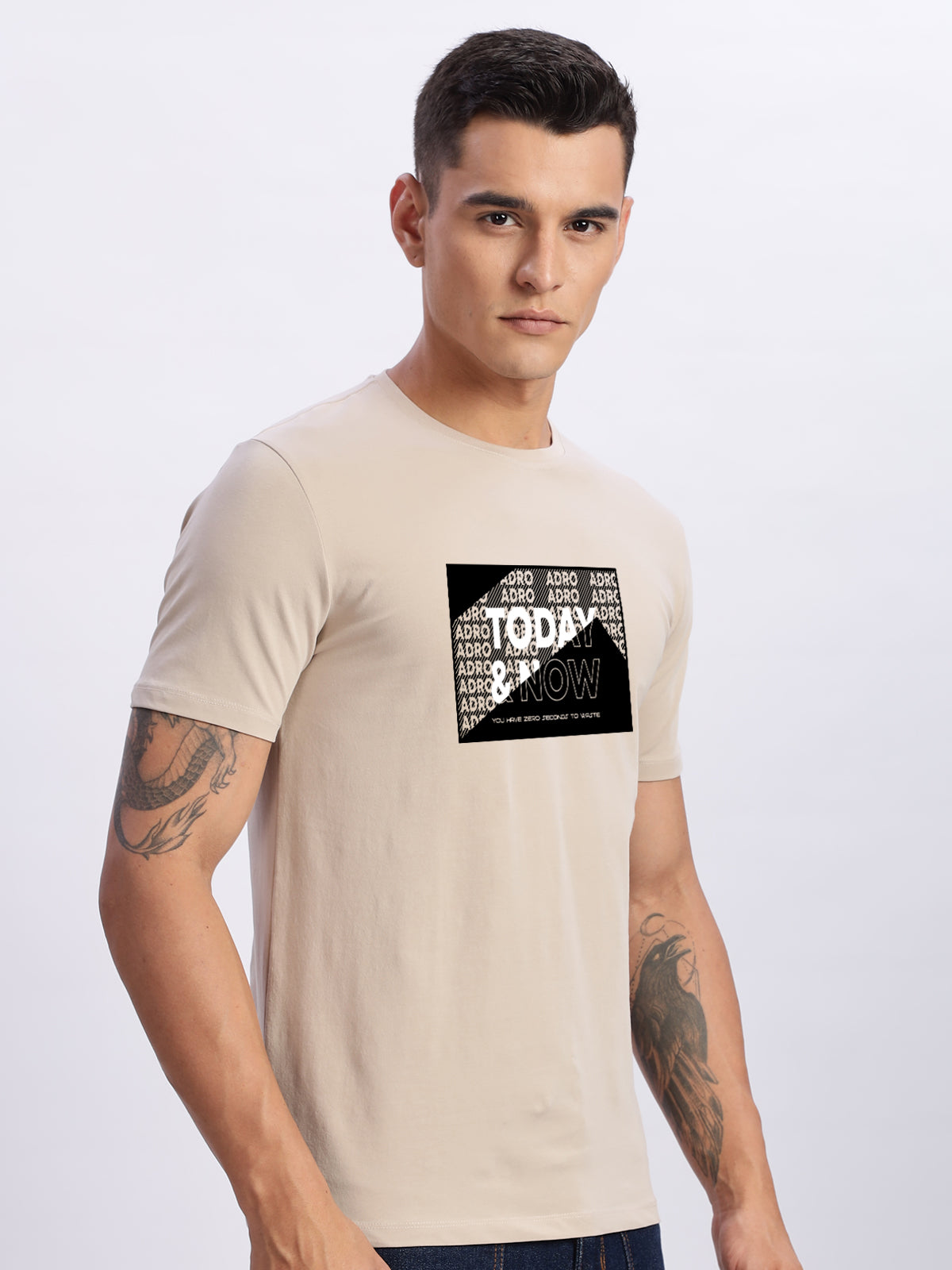 Men Printed Beige T Shirt