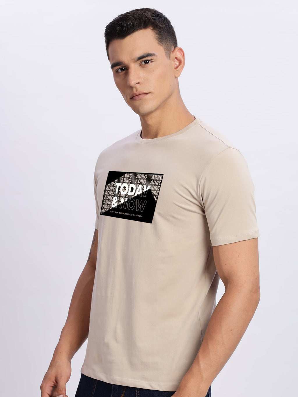 Men Printed Beige T Shirt