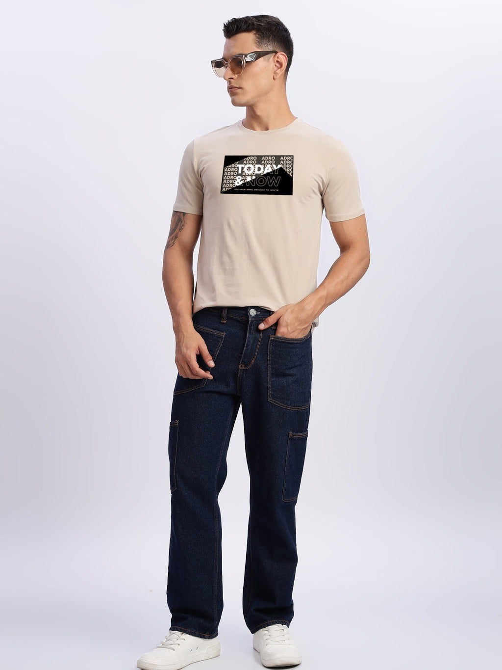 Men Printed Beige T Shirt
