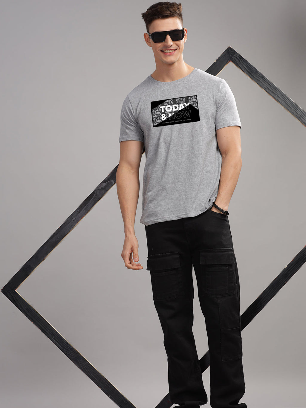 Men Printed Grey T Shirt
