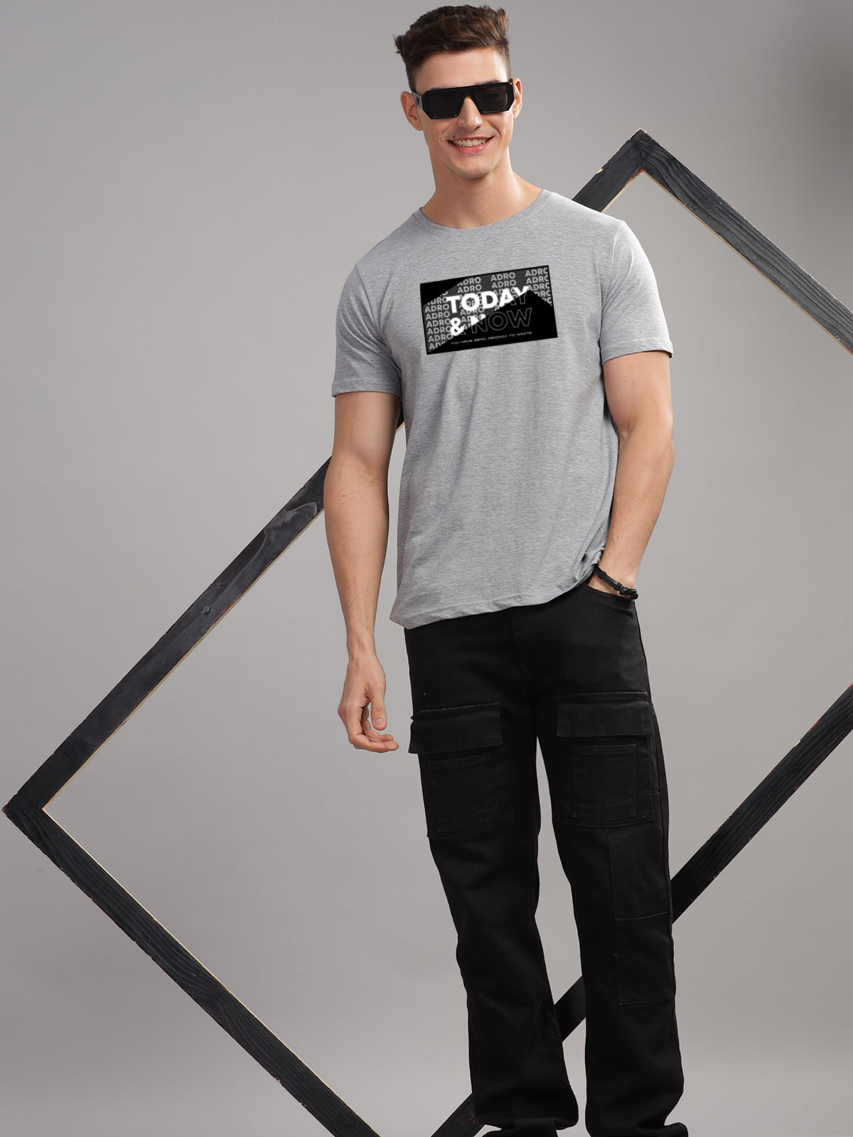 Men Printed Grey T Shirt