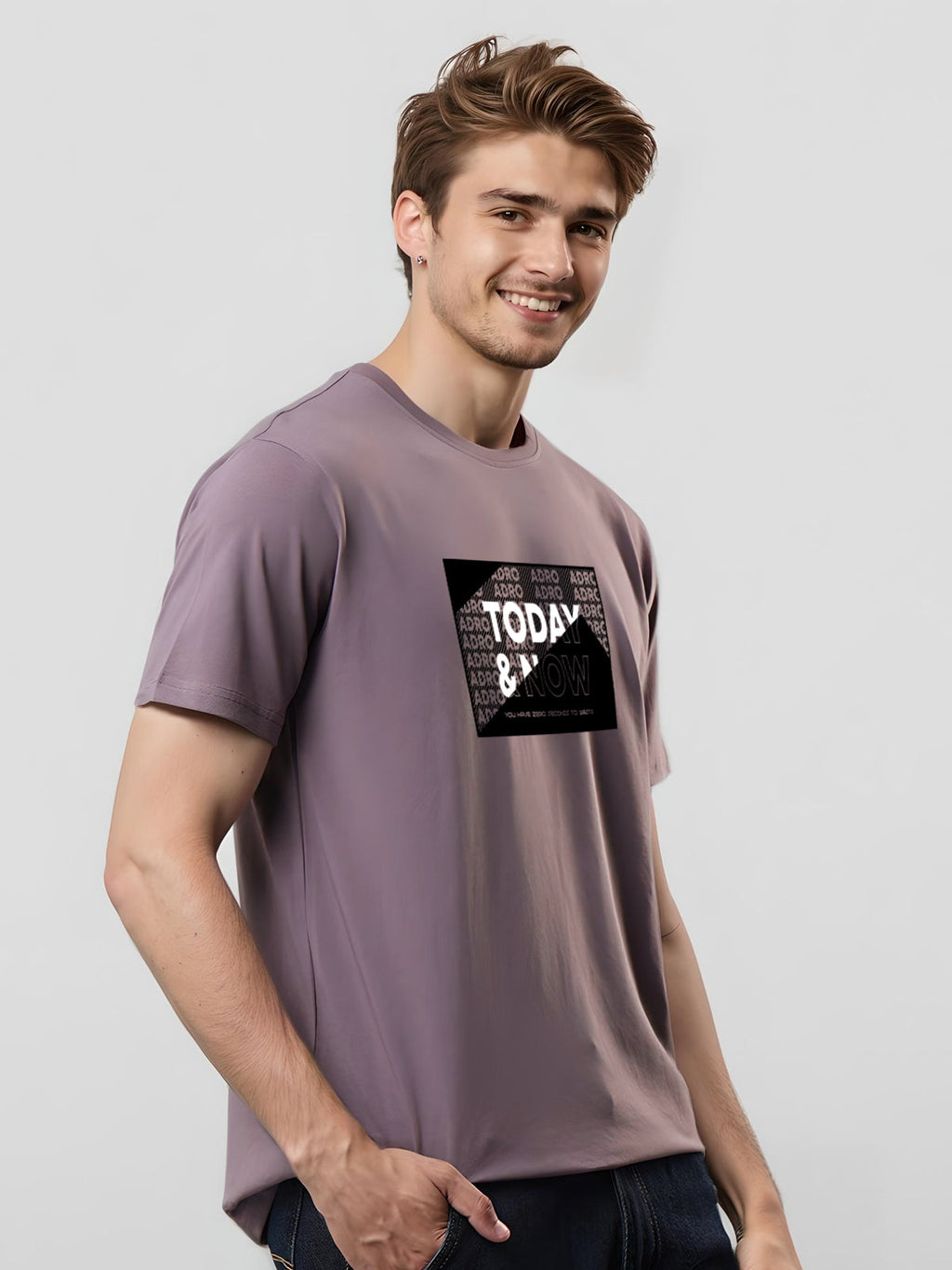 Men Printed Lilac T Shirt