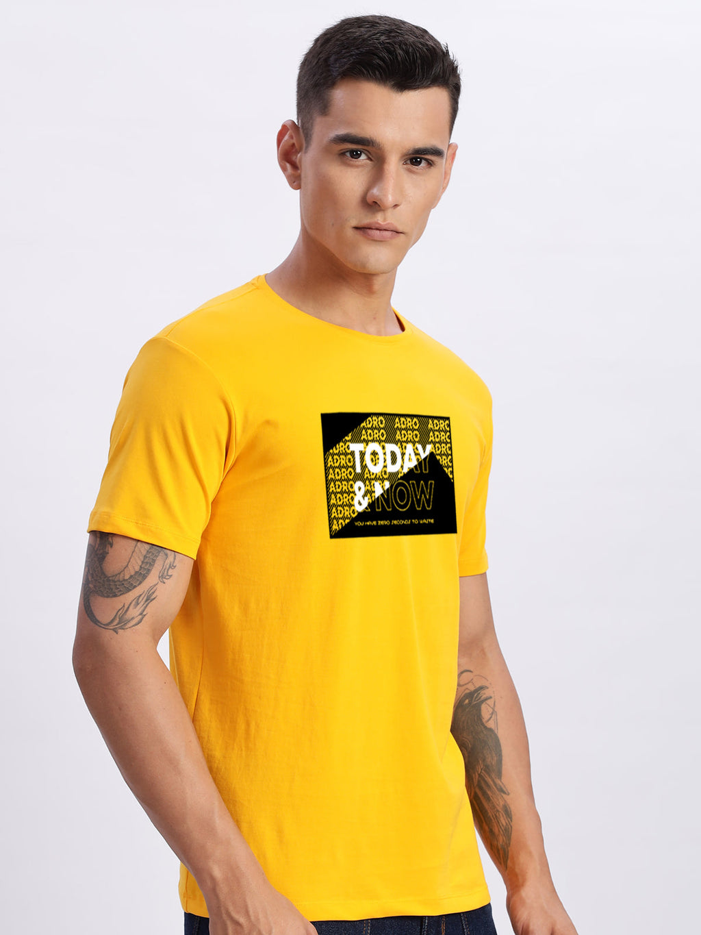 Men Printed Light Mustard T Shirt
