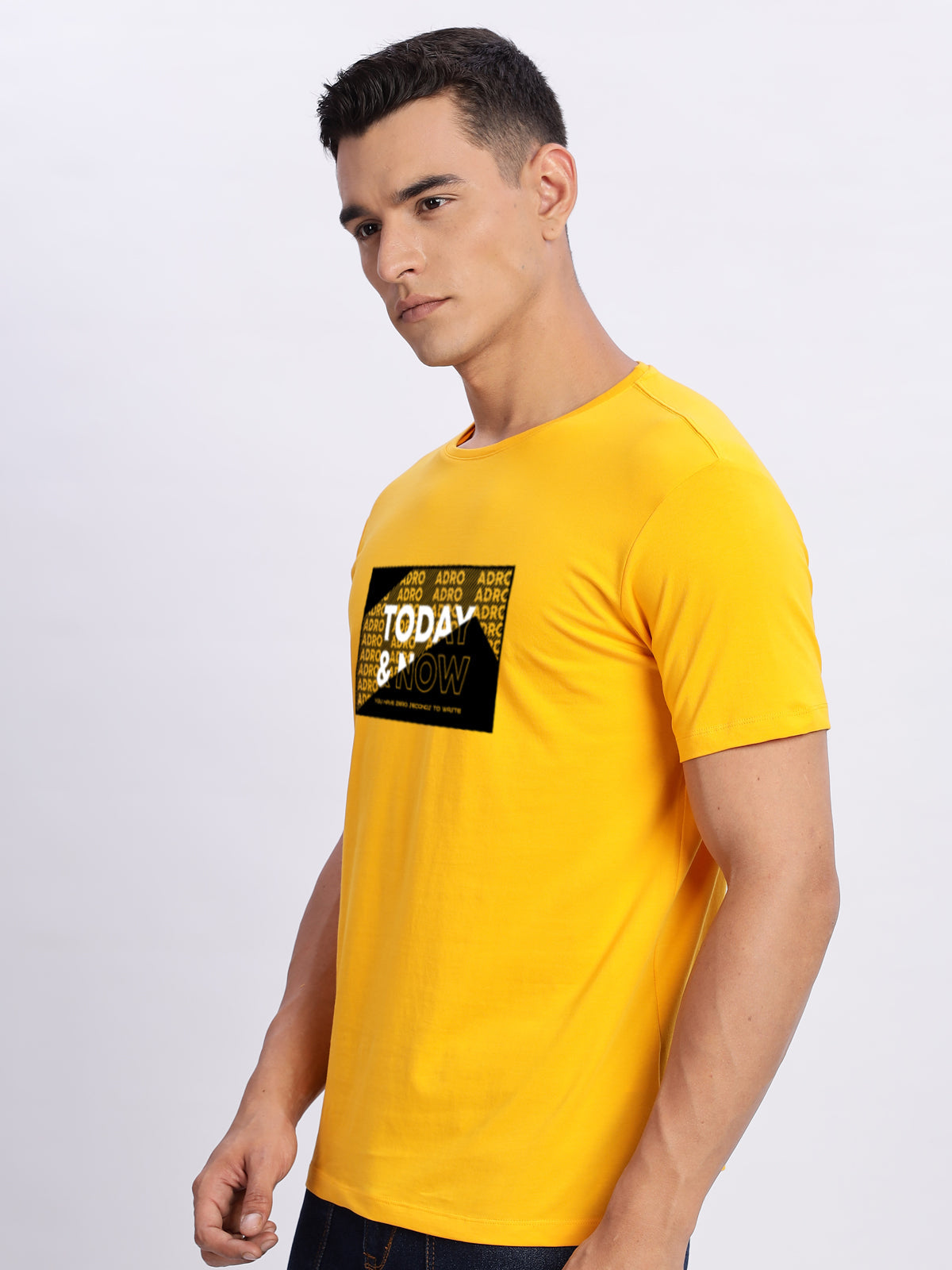 Men Printed Light Mustard T Shirt