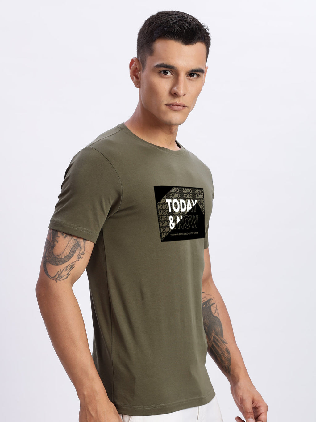 Men Printed Olive T Shirt