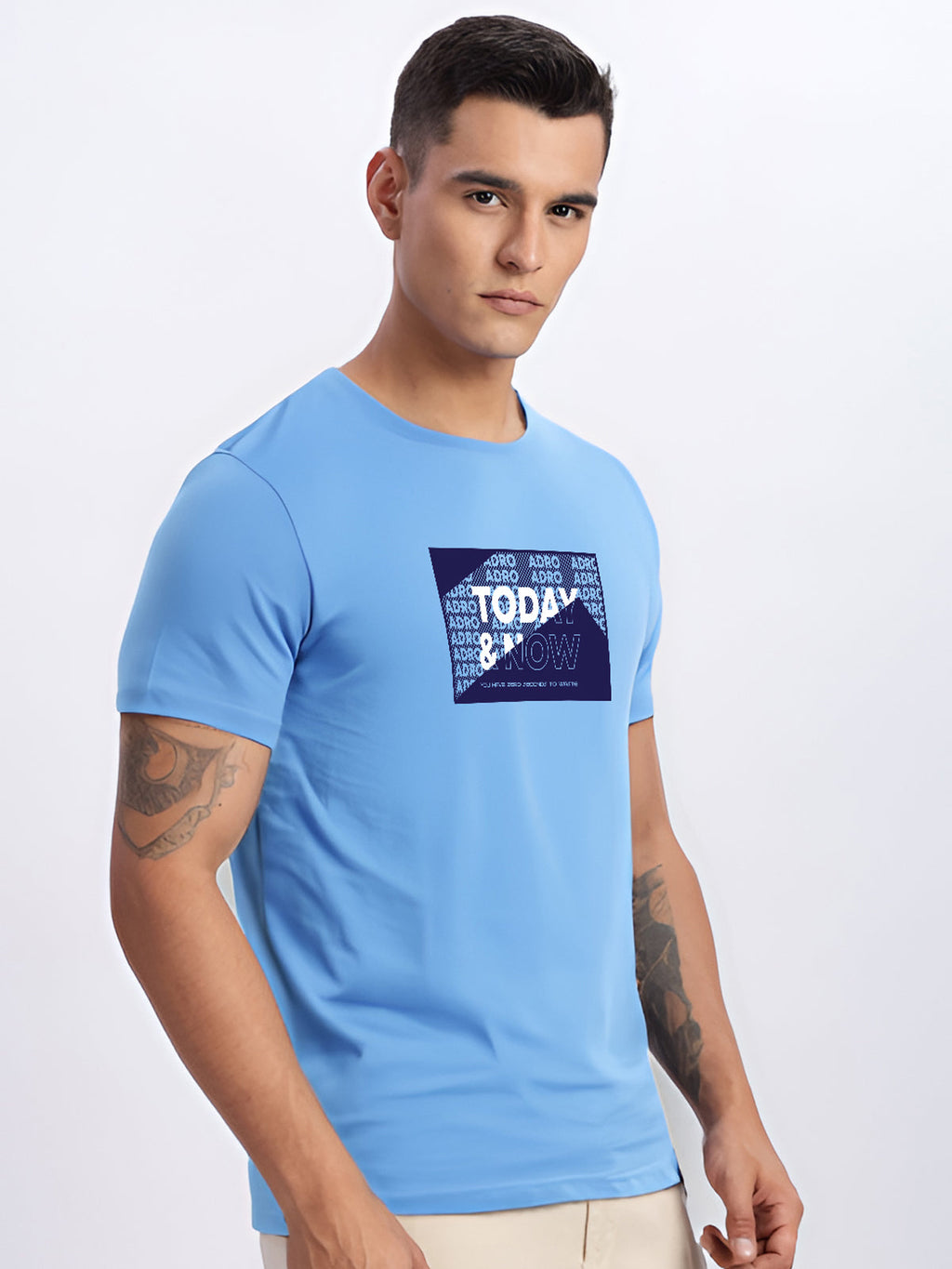 Men Printed Sky Blue T Shirt