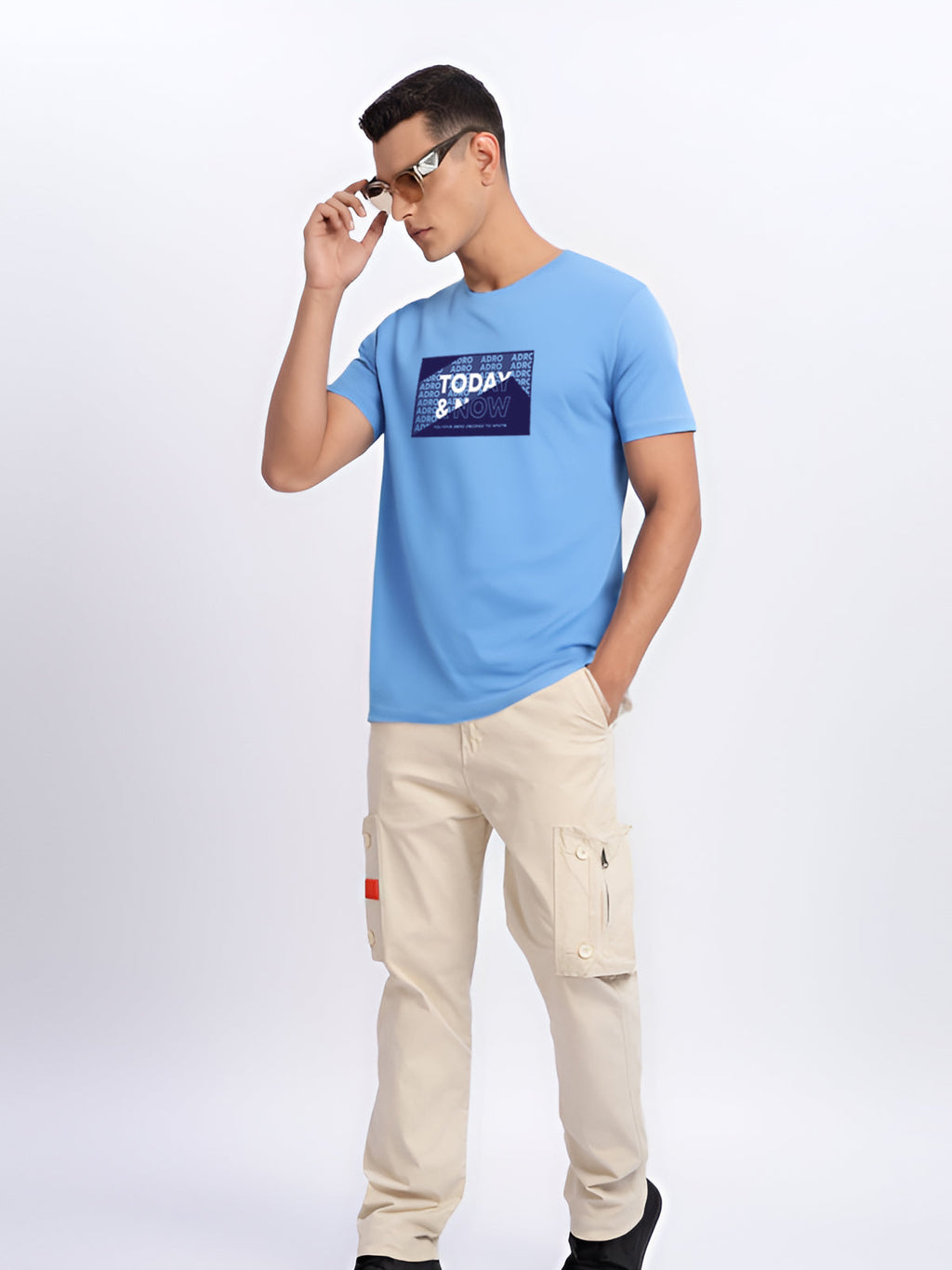 Men Printed Sky Blue T Shirt