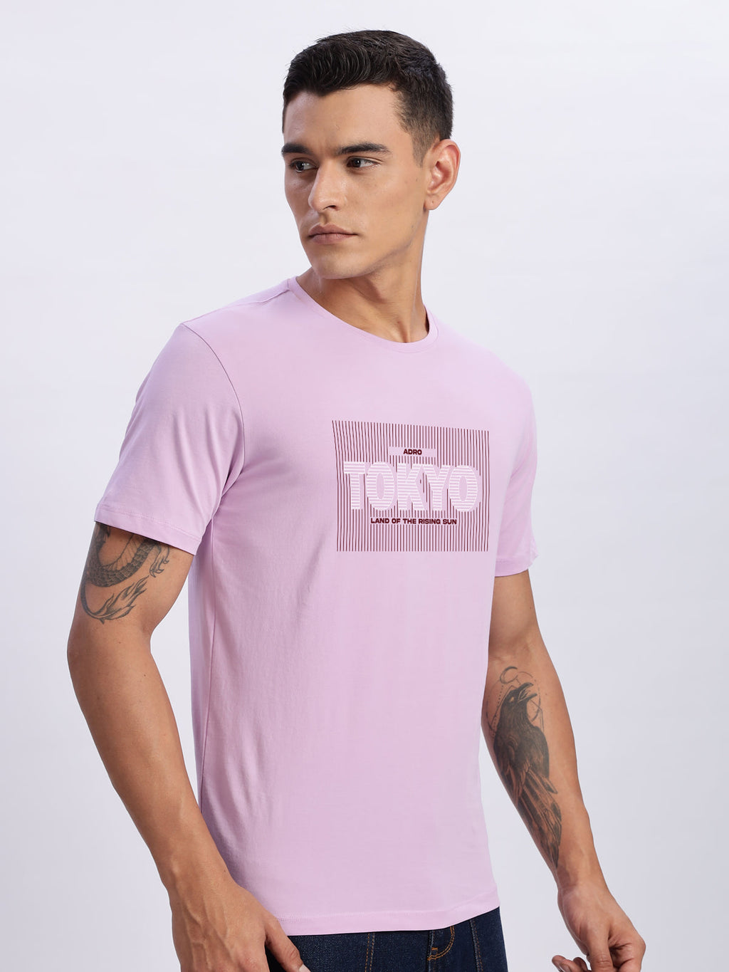 Men Printed Lavender T Shirt