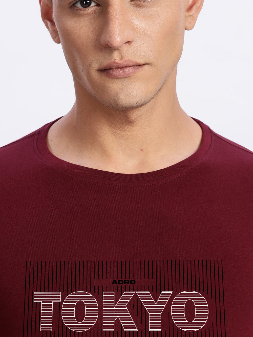 Men Printed Light Maroon T Shirt