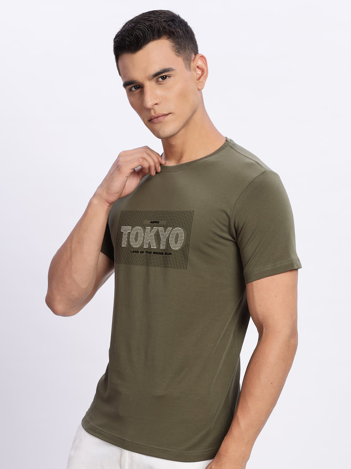 Men Printed Olive T Shirt