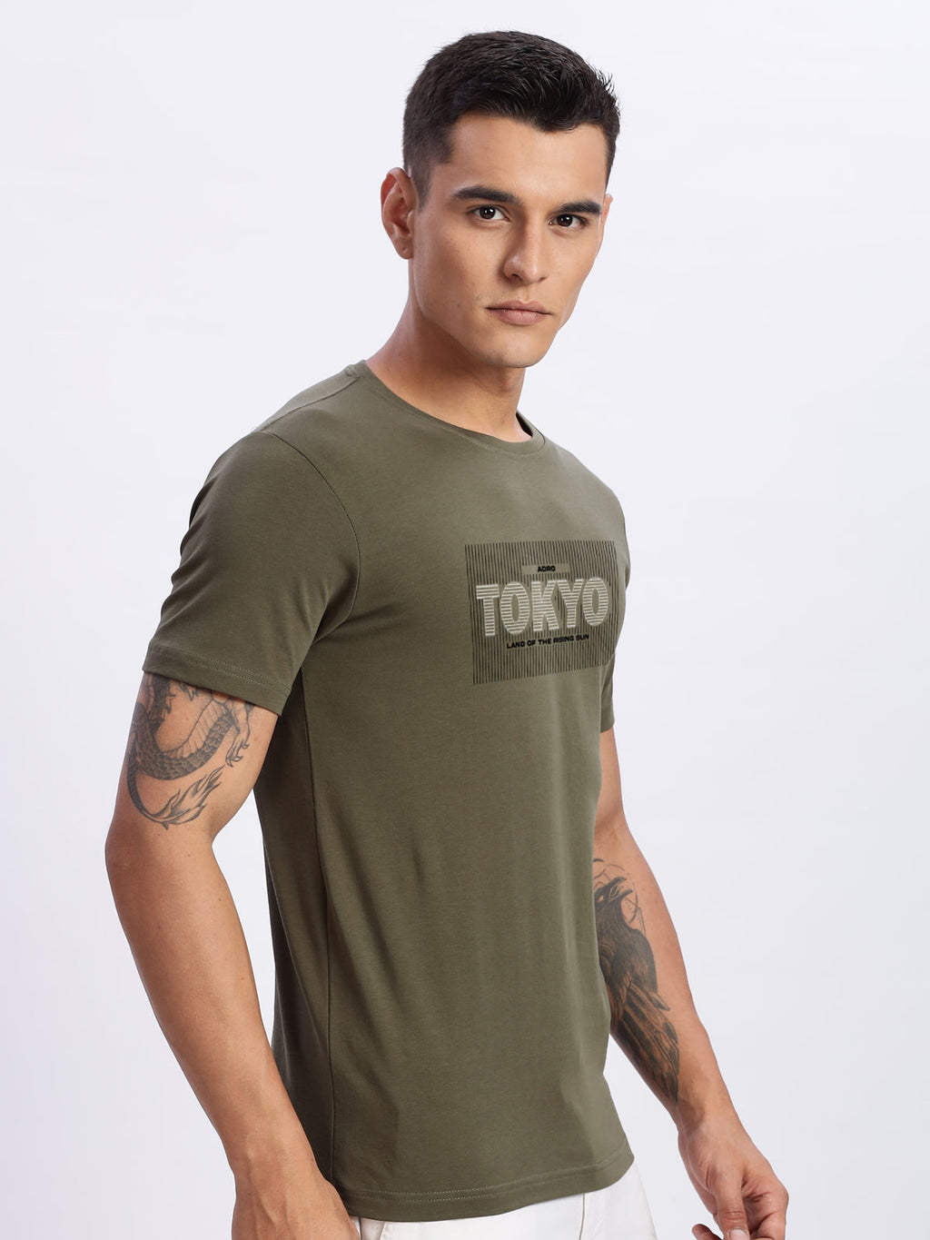 Men Printed Olive T Shirt