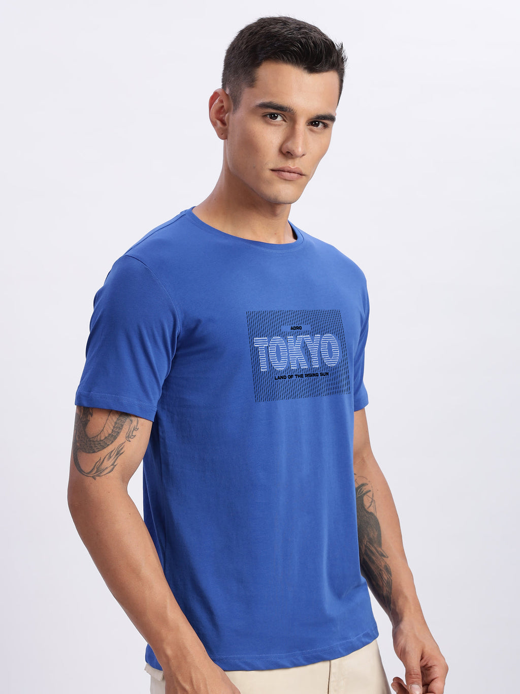Men Printed Blue T-Shirt