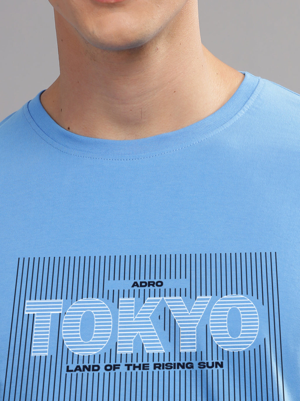 Men Printed Sky Blue T Shirt