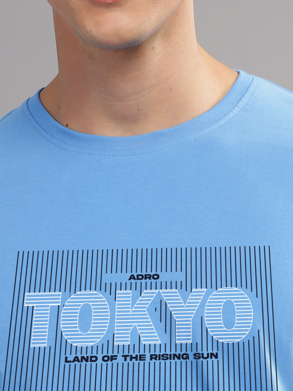 Men Printed Sky Blue T Shirt