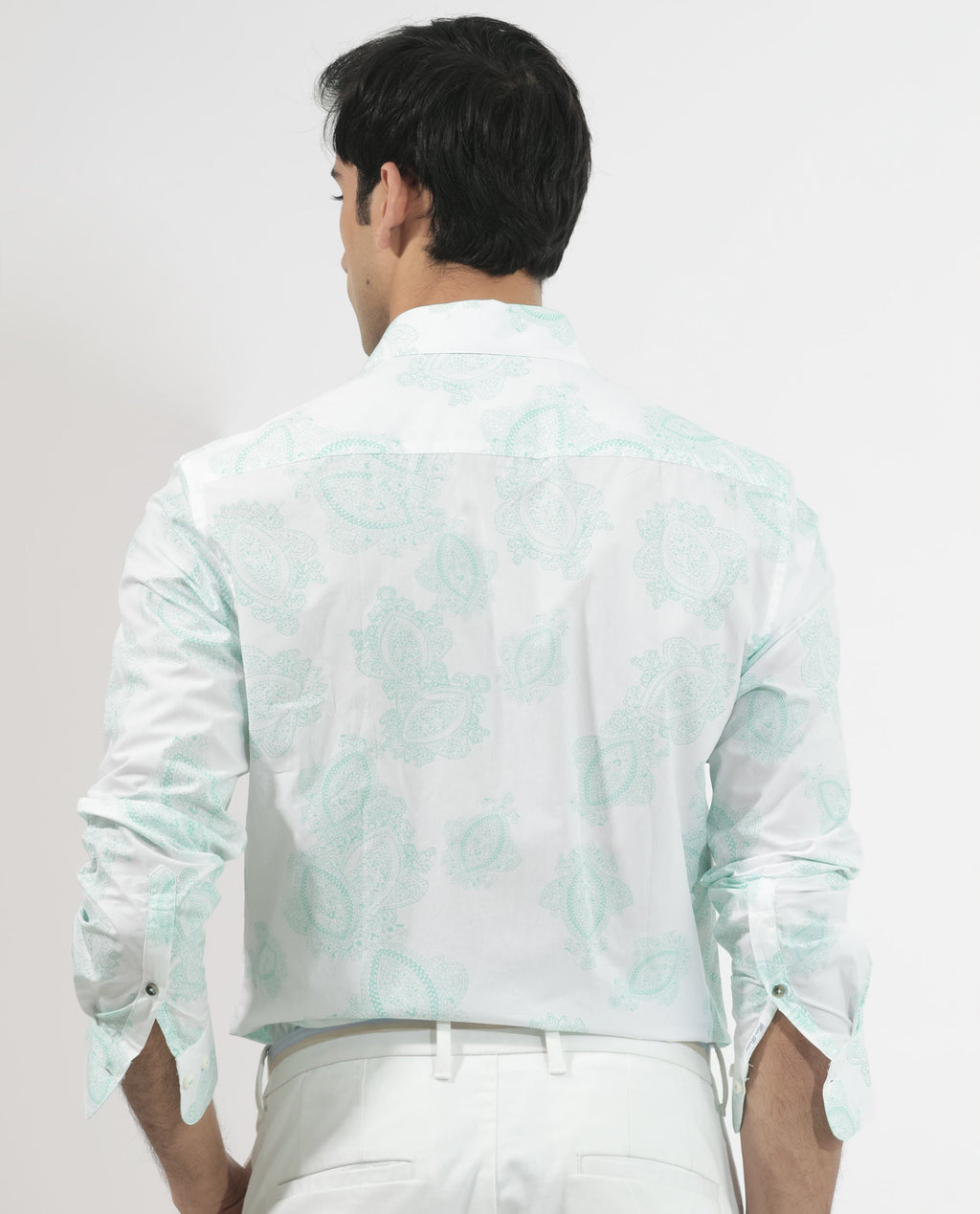 Rare Rabbit Men's Rojackk Turq Cotton Paisley Print Regular Fit Full Sleeve Collared Shirt