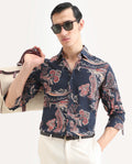 Rare Rabbit Men's Strom Dark Blue Viscose Paisley Print Regular Fit Full Sleeve Collared Shirt