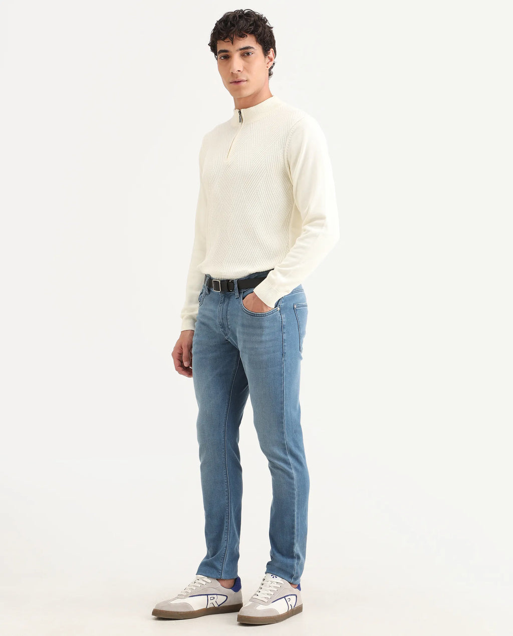 Rare Rabbit Men's Kunor Blue Cotton Blend Fabric Hawk Slim Fit Plain Jeans