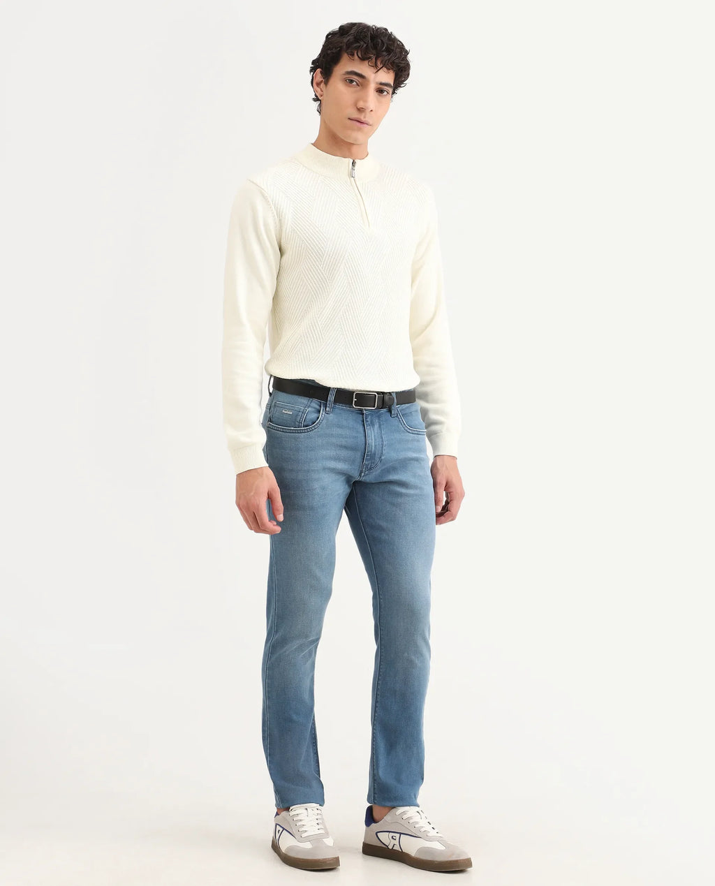 Rare Rabbit Men's Kunor Blue Cotton Blend Fabric Hawk Slim Fit Plain Jeans