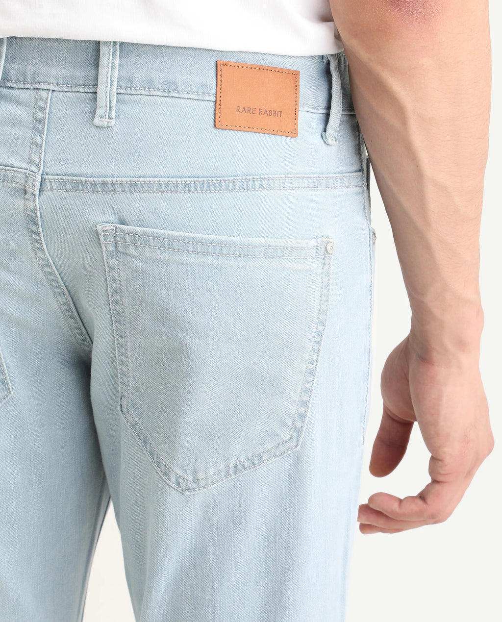 Rare Rabbit Men's Ankl Light Blue Cotton Blend Fabric Hawk Slim Plain Jeans