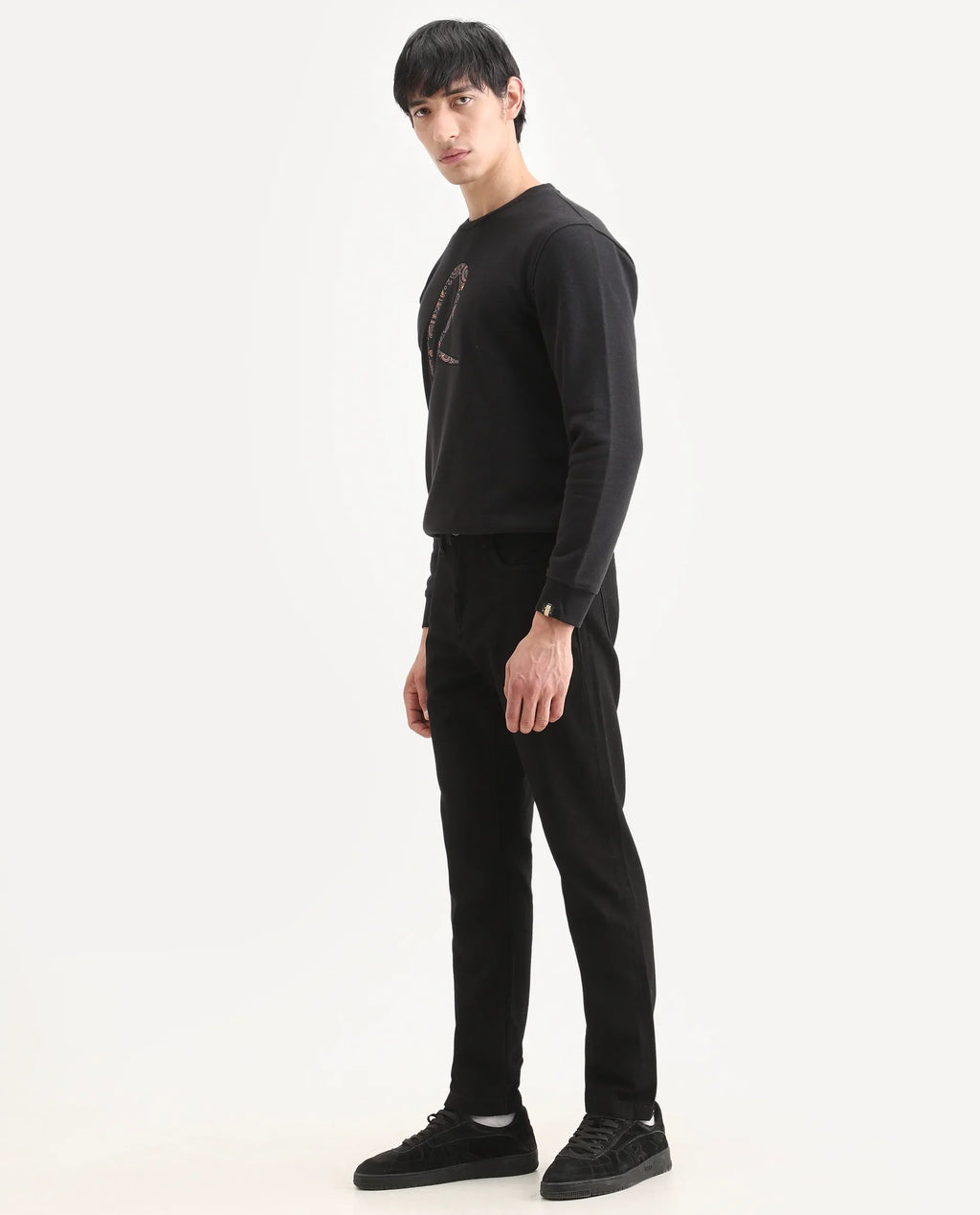 Rare Rabbit Men's Khal 26 Black Cotton Fabric Kurt Carrot Plain Jeans