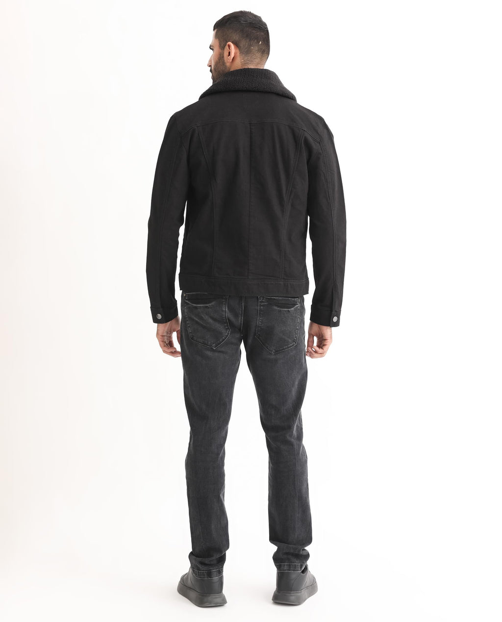 Rare Rabbit Men's Rubik Black Cotton Plain Regular Fit Full Sleeve Spread Collar Jacket
